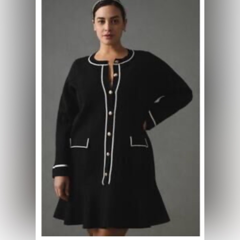 Endless Rose Black & White Contrast Trim Sweater Dress Anthropologie CC style 3X